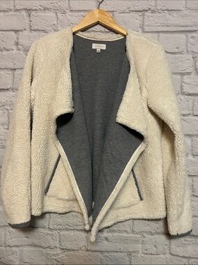 Lucky Brand Ivory Sherpa Open Cardigan with Gray Lining